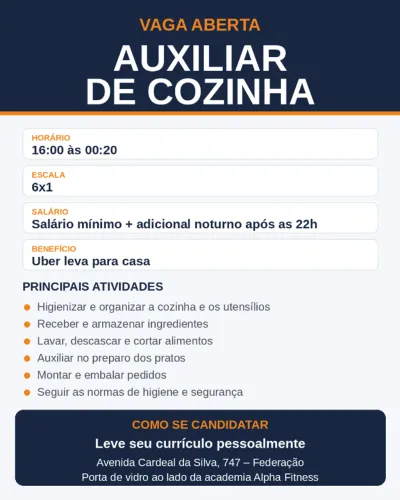 AUX. DE COZINHA PIZZARIA -FEDERAÇÃO