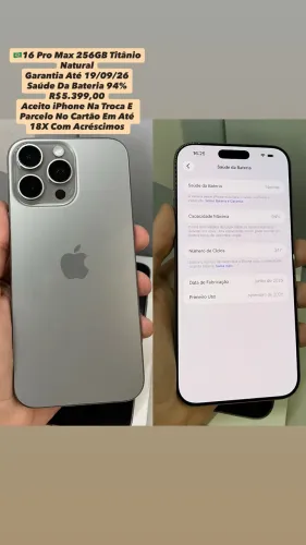 iPhone 16 Pro Max 256GB Titânio Natural - Garantia Até 19/09/26 (Usado)