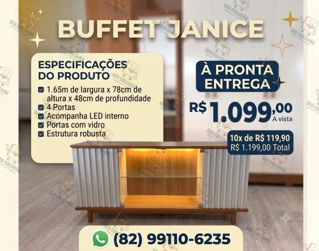 Buffet com Led e portas vidro à pronta entrega