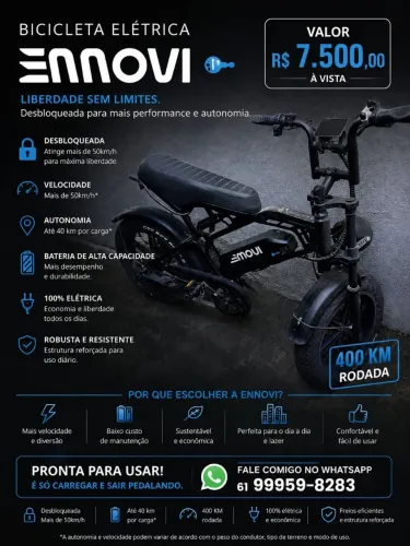 Bicicleta Elétrica Movi Desbloqueada +50 km/h - 400 km Rodados - R$ 7.500