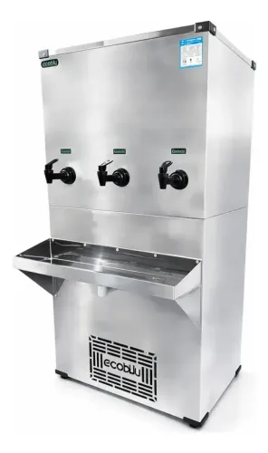 Bebedouro Industrial Água Gelada Ecoblu 100L Coluna Inox 3 Torneiras