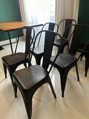 Cadeira de metal preto fosco 6 unidades