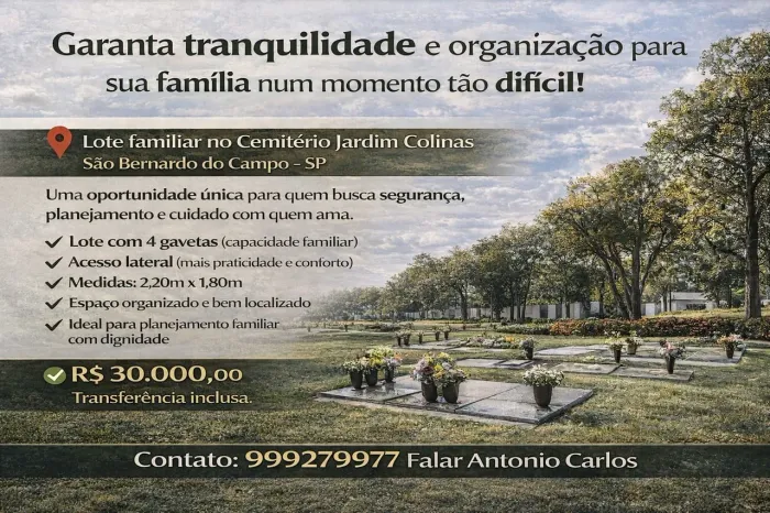 Lote familiar no cemitério jardim das colinas