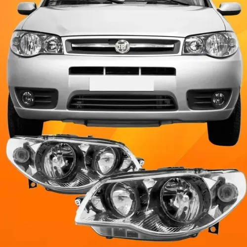 Farol Principal Esq. Fiat Palio/Siena/Weekend/Strada Cromado Aro Preto Yh 2004/2008