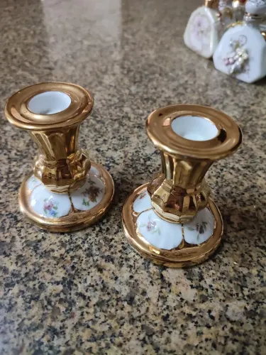 Par castiçal porcelana vintage Mauá