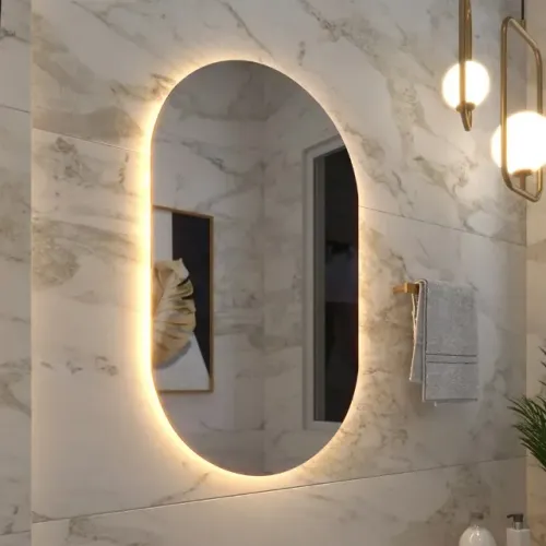 Espelho Decorativo Oval Com Led Branco Quente-80x50