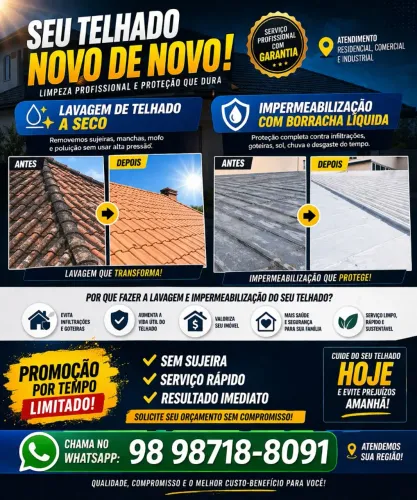 Lavagem a seco de telhados em geral e impermeabilização com borracha líquida 