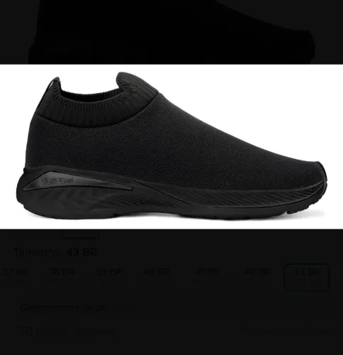 Tênis Masculino Meia Sem Cadarço Preto Leve Calce Fácil Slip