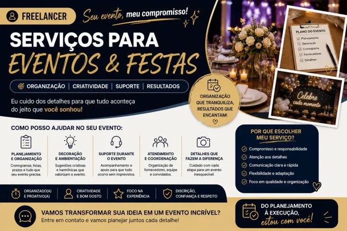 Freelancer para Eventos e Festas | Organização, Suporte e Atendimento.