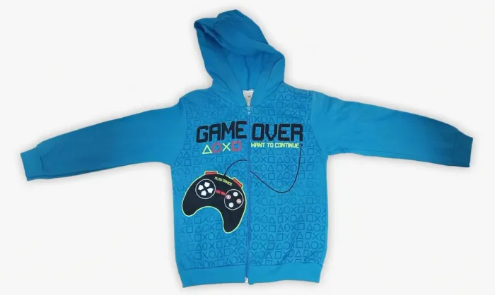 Jaqueta Infantil com Capuz "Game Over" - Azul | 5/6 Anos