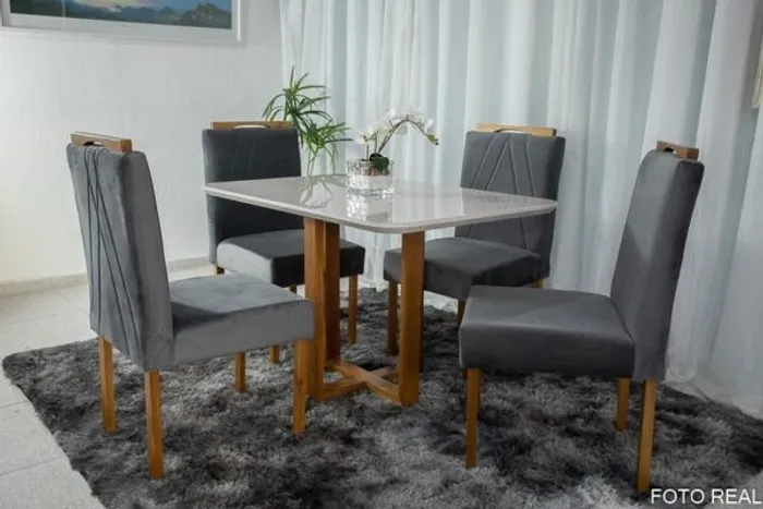 Mesa Lisy Vidro 120X80 4 Cad Safira Veludo Cinza- Frete Grátis -10x S/ Juros- Receba Hoje
