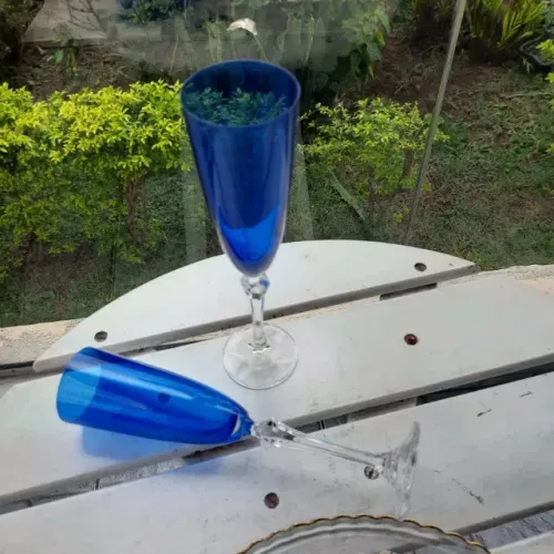 Cristal Azul cobalto par de taças antigas antiguidade 25cm alt 200ml