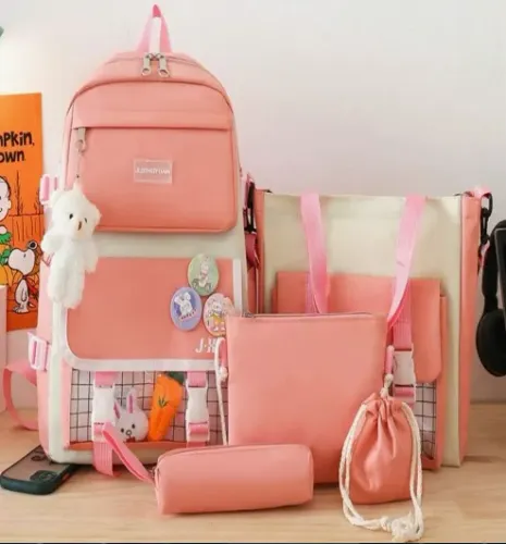 Kit com 5 Bolsas Mochila Feminina Nylon Escolar Estojo Nolsinha Transversal z819