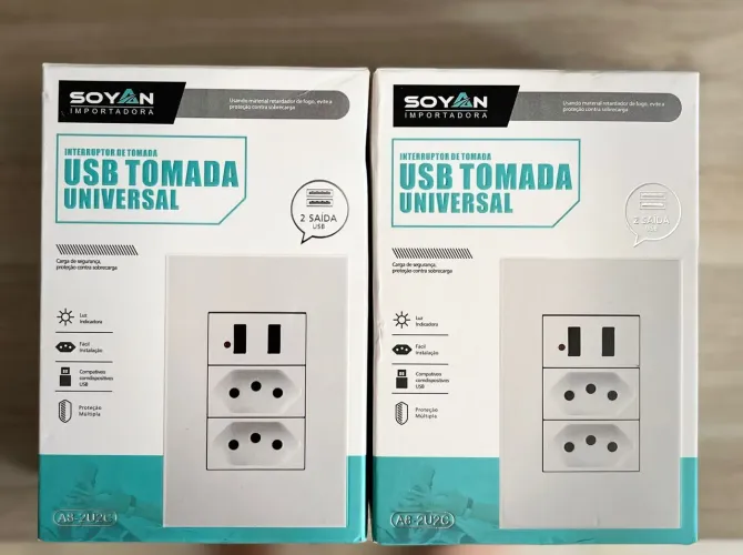 Tomada USB 5V Dupla 10A Dupla 2P+T