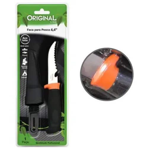 Faca De Pesca Flutuante De Inox Com Bainha 4  Na Cartela
