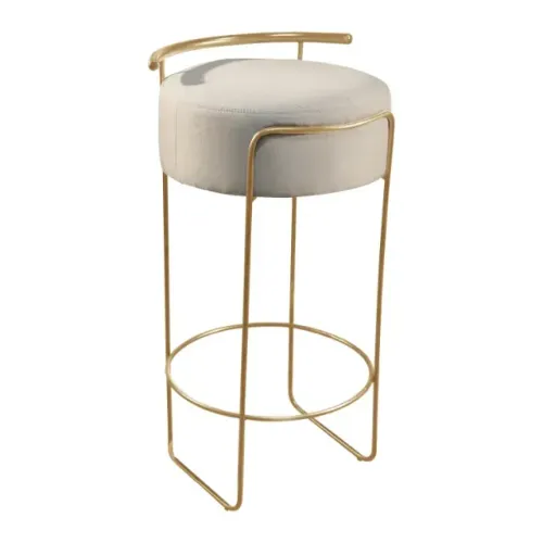 Banqueta Olivia em Linho e Base Metal Dourado