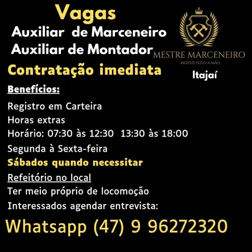 Diaria - Auxiliar de Marceneiro/Meio Oficial e Auxiliar de Montador de Móveis