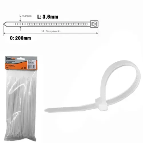 ABRACADEIRA DE NYLON 100PCS BRANCA 3,6X200MM BESTFER