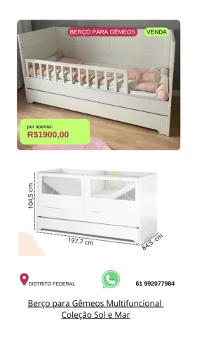 Berço para Gêmeos Multifuncional Coleção Sol e Mar