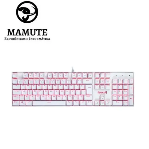 Teclado Mecânico Gamer Redragon Mitra Branco - RGB, Switch Blue