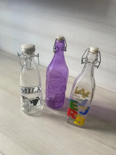Conjunto 3 Garrafas de vidro para Leite / Suco / Água 