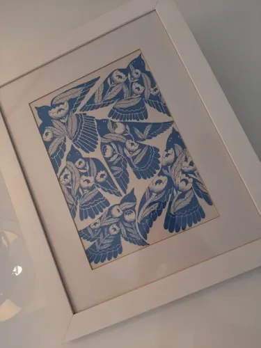 Tela pássaros azul papel flores jardim casa quadro sala escritório 