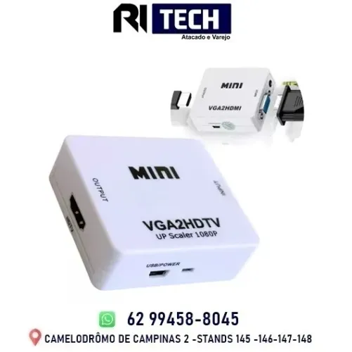 Mini Adaptador Conversor VGA Para HDMI Full HD Com Áudio Para Pc TV Notebook