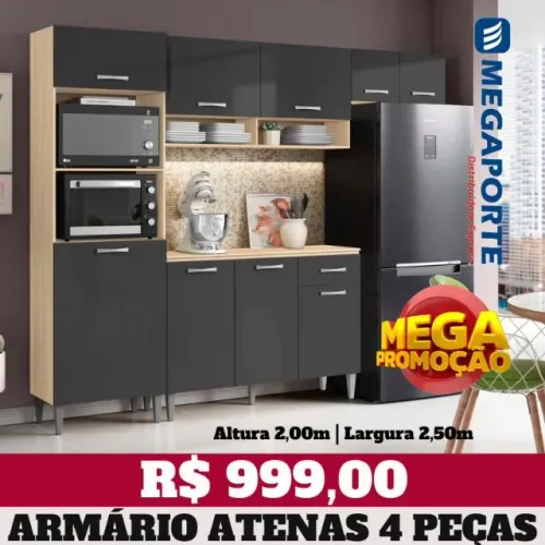 Armário de Cozinha Completo 2 Nichos Balcão 3 Portas (NOVO) Entrega Grátis!