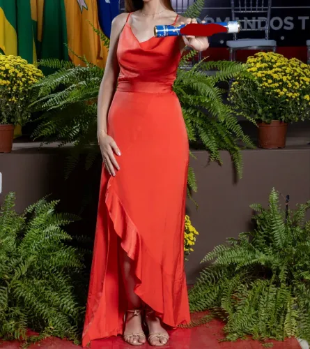 Vestido de Festa Longo Laranja com Fenda- Ceres Go