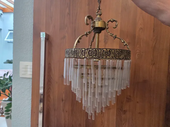 Lustre Pendente Bronze com Cristais de Vidro