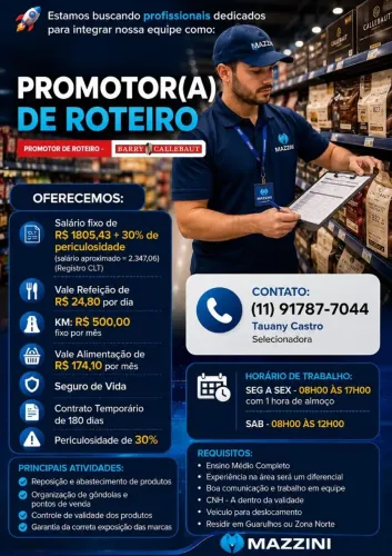 Vaga de promotor motorizado para região de Guarulhos e regiões