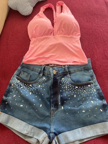 Conjunto short jeans + cropped tamanho único