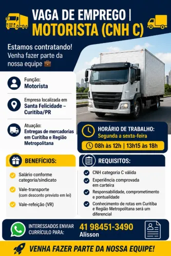MOTORISTA (CNH C) COM EXPERIÊNCIA