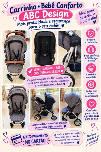 VENDO CARRINHO + BEBÊ CONFORTO ABC DESIGN