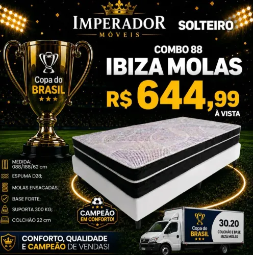 Base Solteiro Simples com Colchão Ibiza Molas