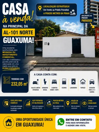 Casa a venda na principal de Guaxuma em frente Ao prédio Paradise Beach