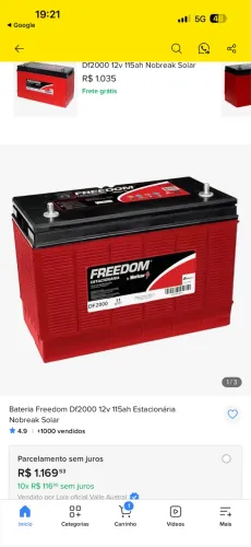 Bateria estacionária freedom 115 ah 