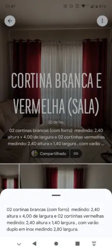 Cortina branca, vermelha e varão duplo em inox