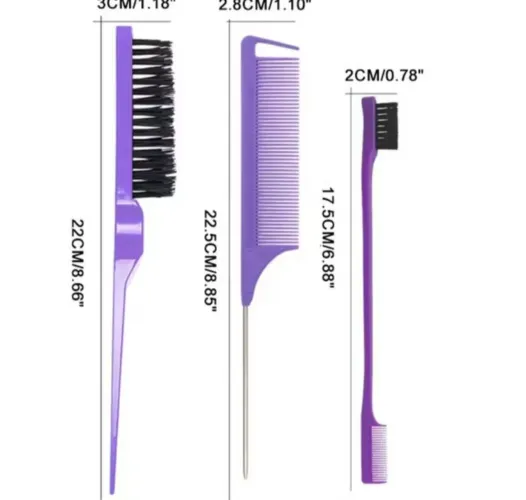 Kit Escova e Pentes Profissionais para Cabelo - 3 Peças