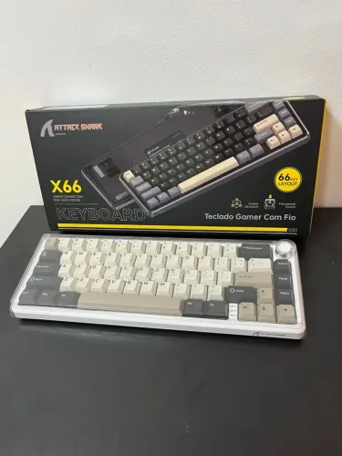 TECLADO MECANICO GAMER ATTACK SHARK X66 65% Compacto RGB Cheese White BRANCO- AS-X66-CH-WT