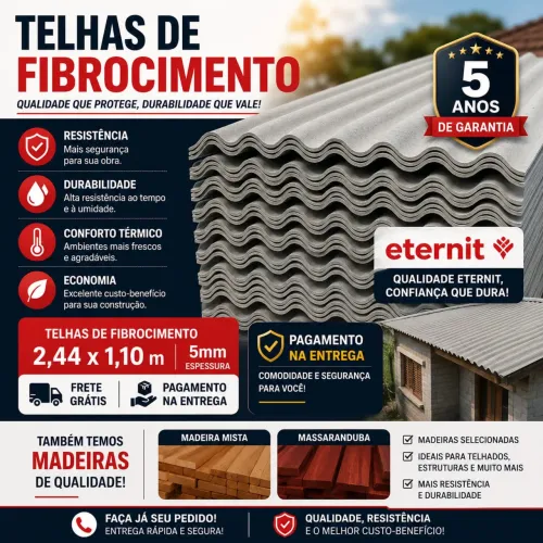 Telha Fibrocimento Eternit 2,44x1,10 5mm | Frete Grátis e Pagamento na Entrega