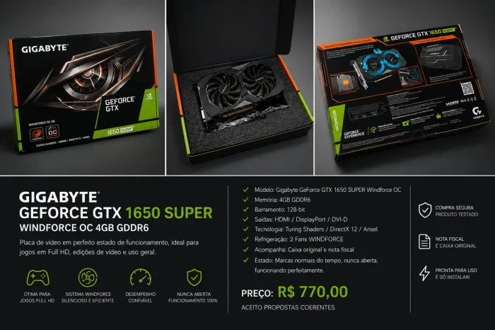 GTX 1650 SUPER Gigabyte Windforce OC 4GB GDDR6 | Caixa + Nota Fiscal