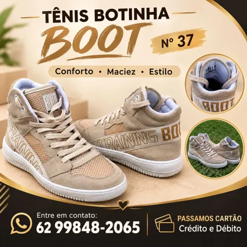 Tênis botinha Boot Dourado, Bege, Academia