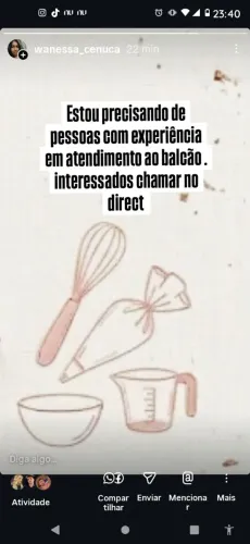 Vaga para atendimento ao balcão
