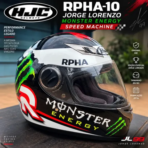 Capacete HJC RPHA-10 Jorge Lorenzo Monster Energy Speed Machine - Original - 60/62