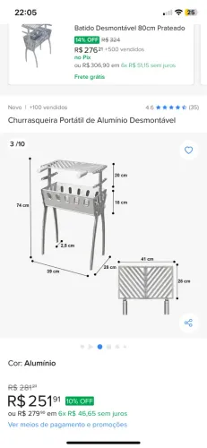 Churrasqueira portátil alumínio desmontável 