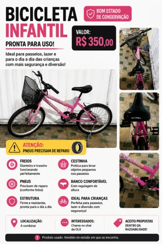Bicicleta Infantil Feminina Aro 20 com Cestinha