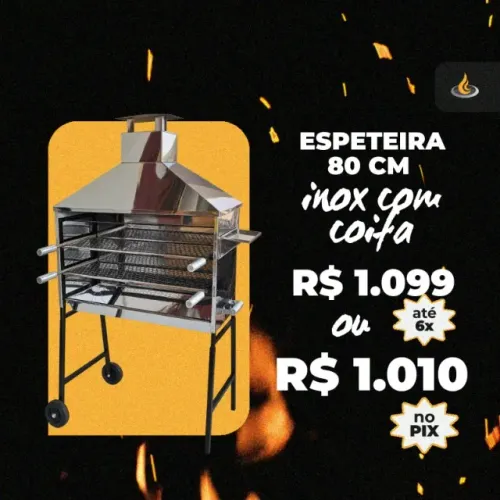 Churrasqueira de Espetinho em inox com coifa - 80cm - Casa das Churrasqueiras