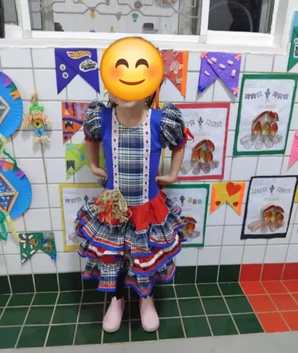 Vestido Festa Junina Infantil Tam 4 Luxo Xadrez + Laço Ajustável usado 1 única vez