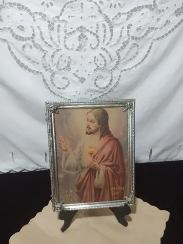 Antigo Quadro Religioso Divino Coração De Jesus Decada De 60